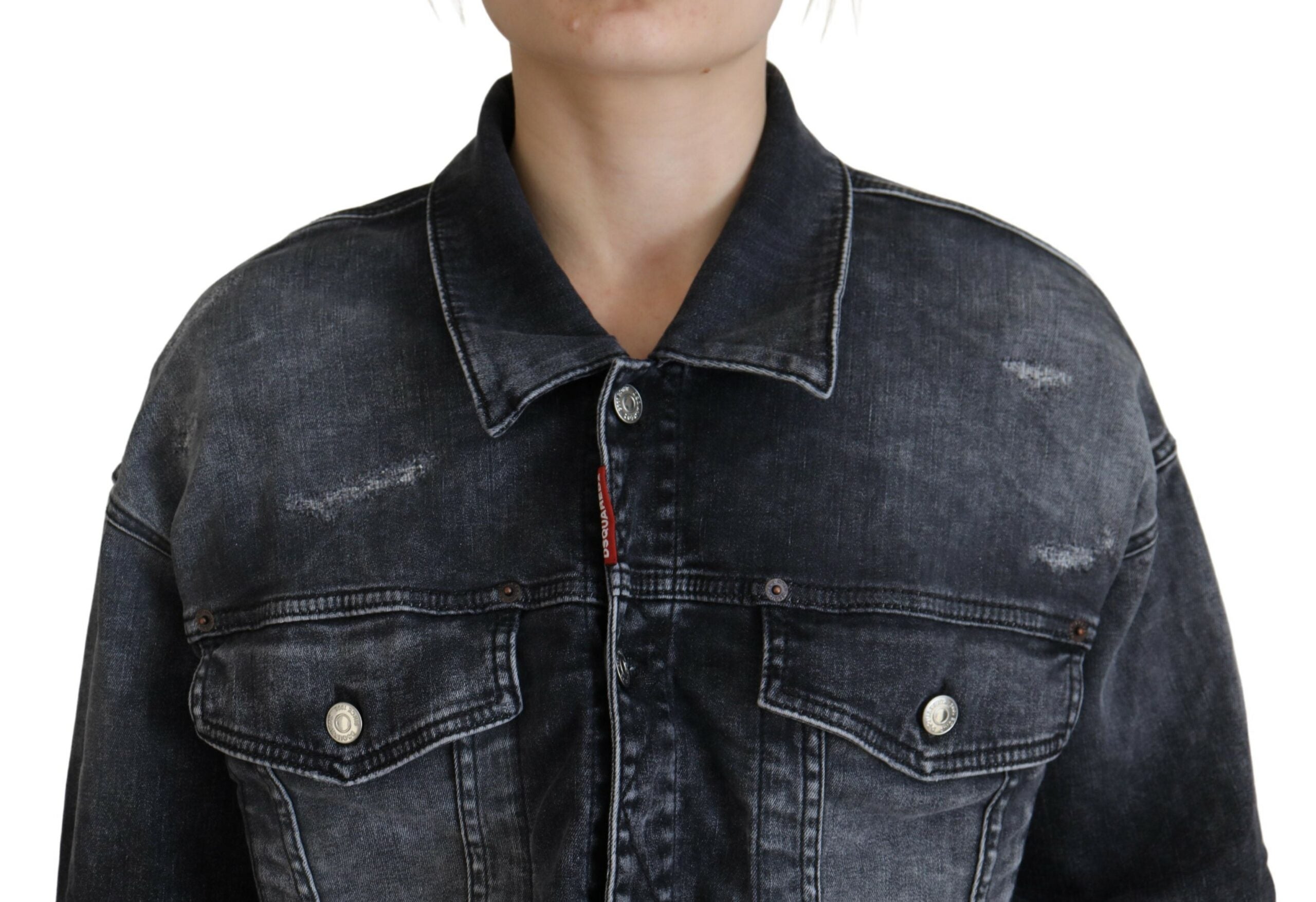Dsquared² yıkanmış pamuklu gri kısa kot ceket